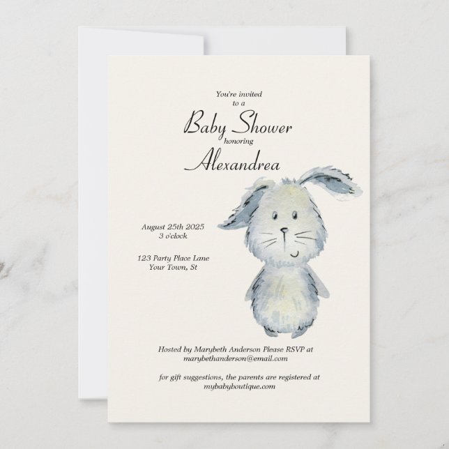 Invitation Baby shower neutre lapin mou (Devant)