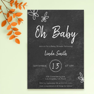 Invitation Baby shower neutre minimaliste en tableau noir