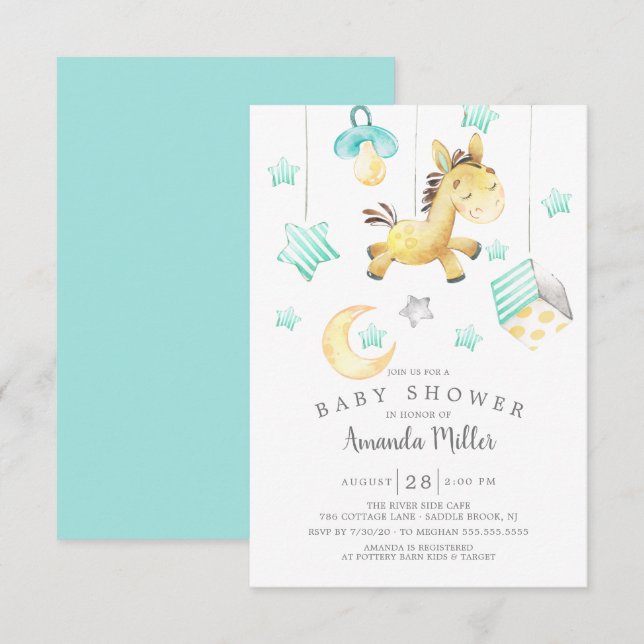 Invitation Baby shower neutre mobile Baby Pony (Devant / Derrière)