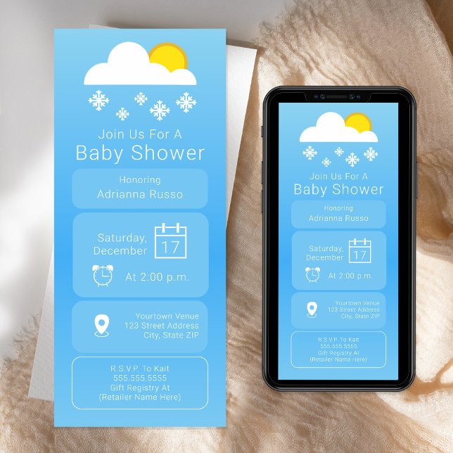 Invitation Baby shower neutre neige de l'application météo (Créateur téléchargé)