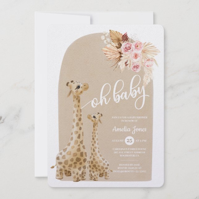 Invitation Baby shower Neutre Pampas Grass Giraffe Invitati (Devant)