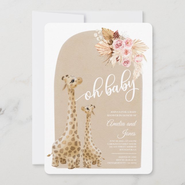 Invitation Baby shower Neutre Pampas Grass Giraffe Invitati (Devant)
