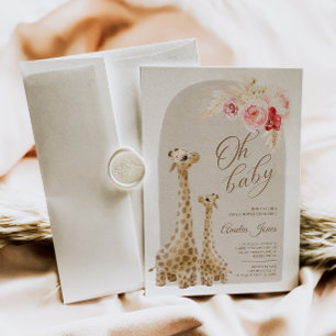 Invitation Baby shower Neutre Pampas Grass Giraffe Invitati