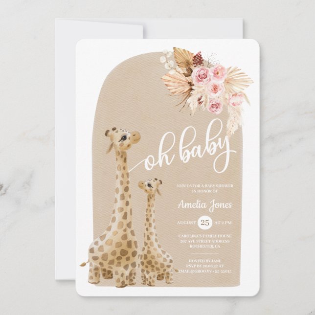 Invitation Baby shower Neutre Pampas Grass Giraffe Invitati (Devant)