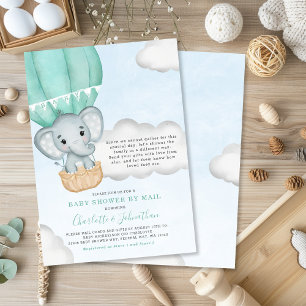 Invitation Baby shower Neutre Par Mail Elephant Mint Green