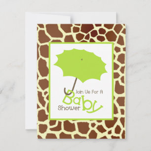 Invitation Baby shower neutre - Parapluie vert et girafe