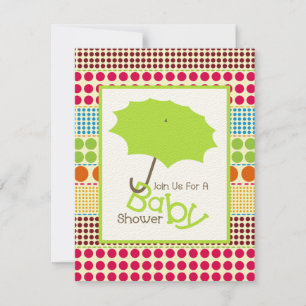 Invitation Baby shower neutre - Parapluie vert et points de s