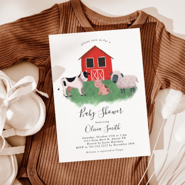 Invitation Baby shower neutre pour les animaux de ferme (Créateur téléchargé)