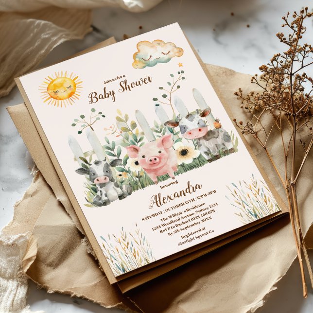 Invitation Baby shower neutre pour les animaux de ferme (Créateur téléchargé)
