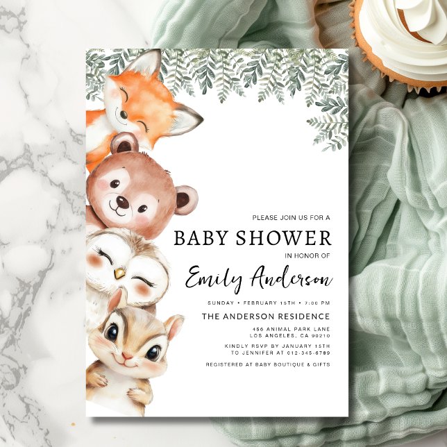 Invitation Baby shower neutre pour les animaux des bois (Créateur téléchargé)