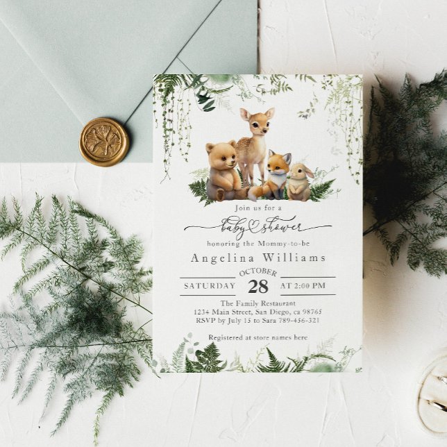 Invitation Baby shower neutre pour les animaux des bois (Créateur téléchargé)
