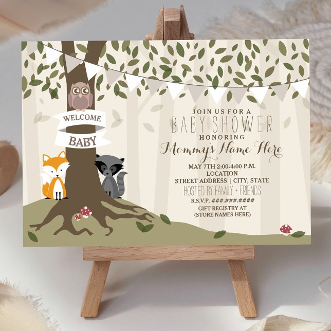 Invitation Baby shower neutre pour les animaux des bois (Créateur téléchargé)