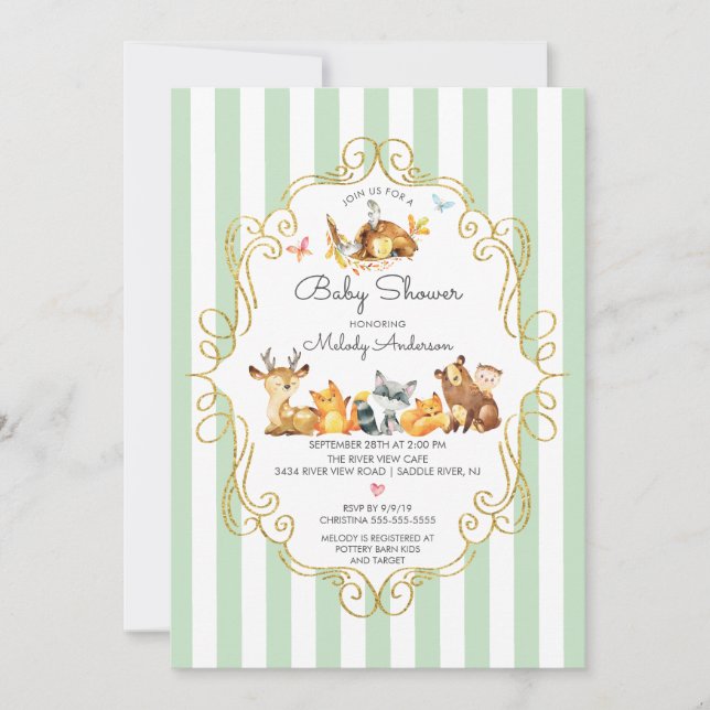 Invitation Baby shower neutre pour les animaux des bois (Devant)