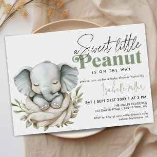 Invitation Baby shower neutre pour les femmes Eléphant Vert O
