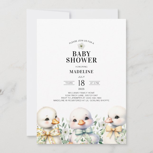 Invitation Baby shower neutre pour les oies (Devant)