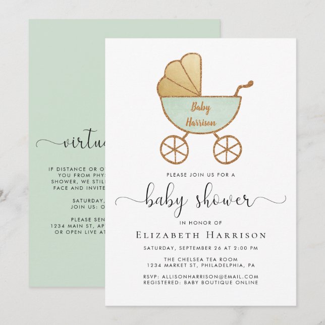 Invitation Baby shower Neutre Pour Les Sexes Avec Option Virt (Devant / Derrière)