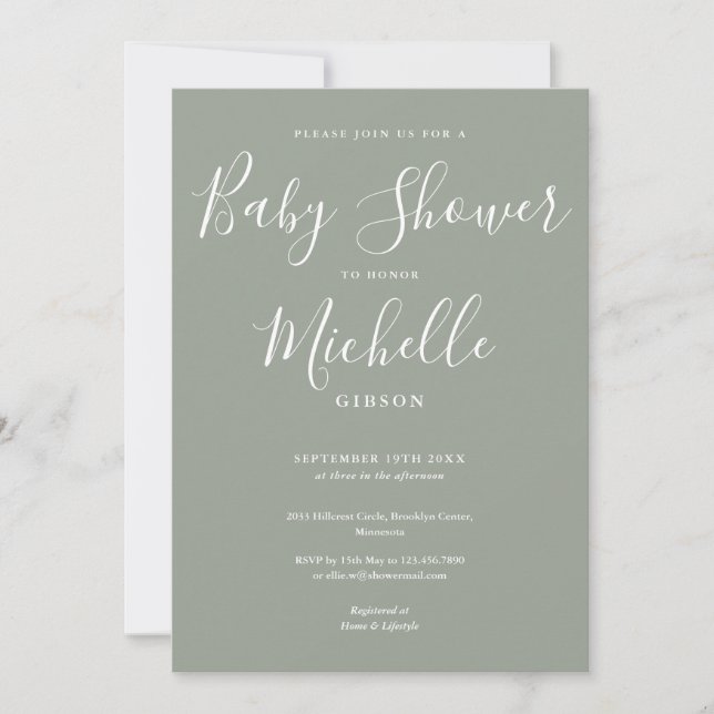 Invitation Baby shower neutre Sage Green (Devant)