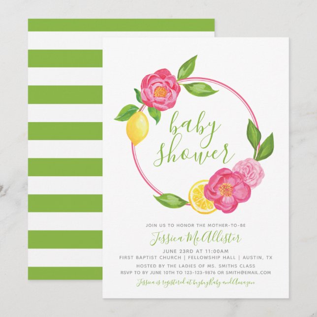 Invitation Baby shower neutre selon le sexe Lemon  (Devant / Derrière)