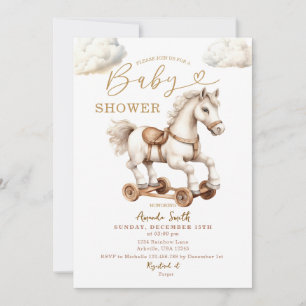 Invitation Baby shower Neutre Sexe du Cheval Blanc Rocse