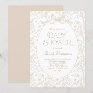 Invitation Baby shower neutre Toile De Jouy Bow