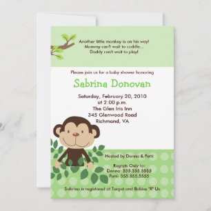 Invitation BABY SHOWER neutre vert singe MONKAROONI