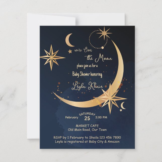 Invitation Baby shower nocturne étoilé sur la Lune (Devant)