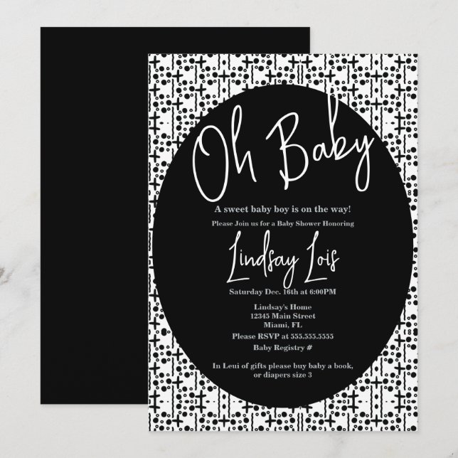 Invitation Baby shower noir blanc africain moderne (Devant / Derrière)