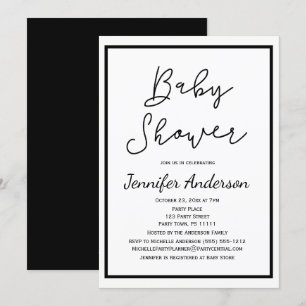 Invitation Baby shower noir blanc neutre pour un genre simple