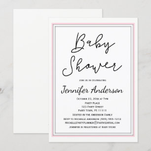 Invitation Baby shower noir blanc rose simple et propre