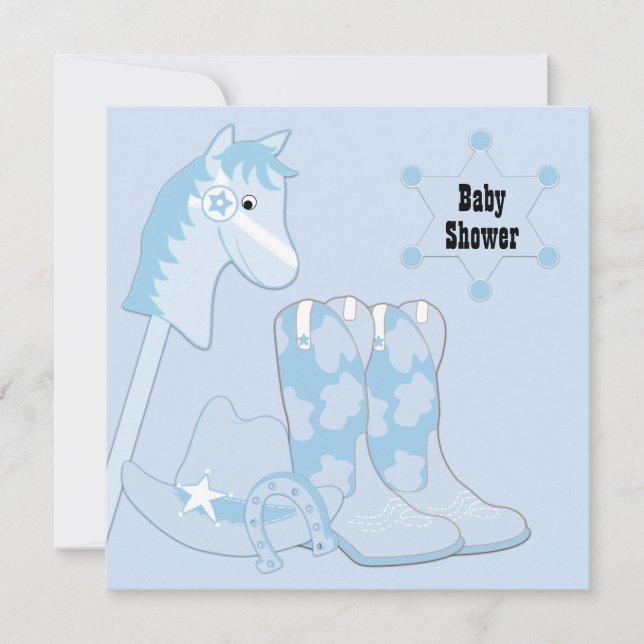 Invitation Baby shower noir bleu Cowboy (Devant)