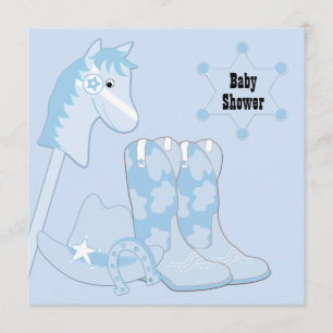 Invitation Baby shower noir bleu Cowboy
