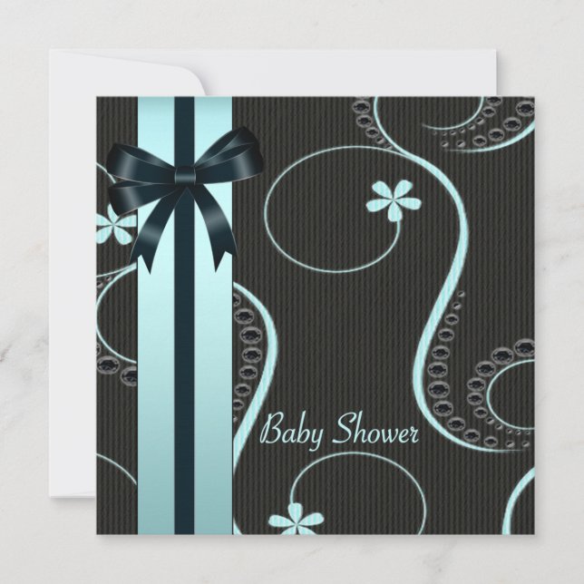Invitation Baby shower noir bleu turquoise (Devant)