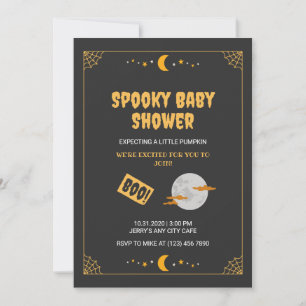 Invitation Baby shower noir Éffrayant Halloween Little Boo
