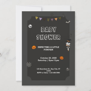 Invitation Baby shower noir Éffrayant Halloween Little citrou