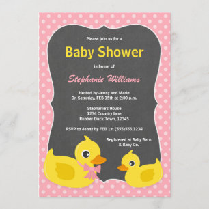 Invitation Baby shower noir en caoutchouc rose et