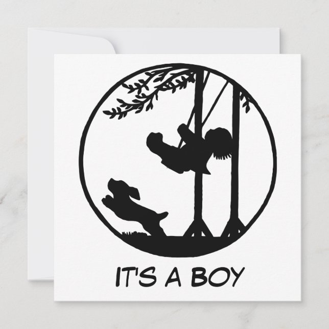 Invitation Baby shower noir et blanc d'art de silhouette (Devant)