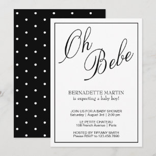 Invitation Baby shower noir et blanc élégant et neutre pour l