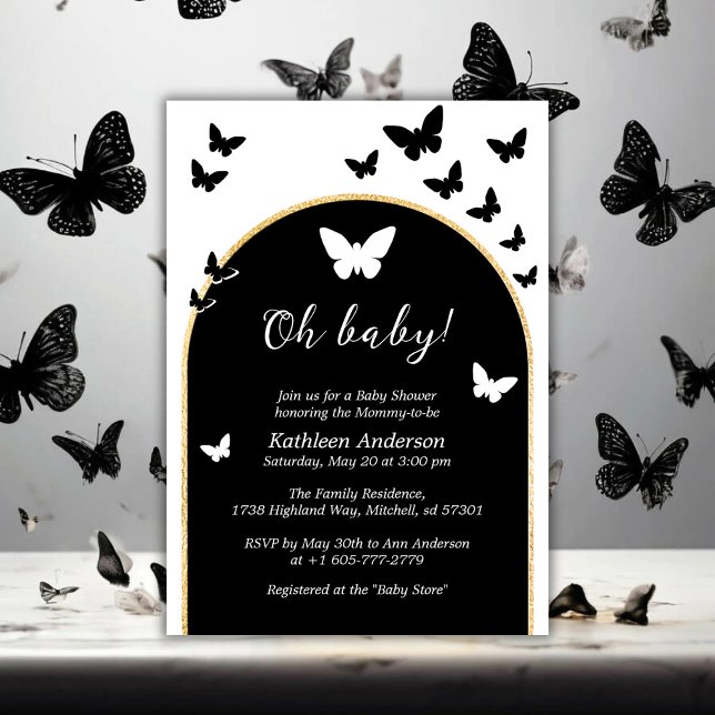 Invitation Baby shower Noir Et Blanc Élégant Neutre Hommes Et (Stylish Black And White Gender Neutral Baby Shower Invitation)