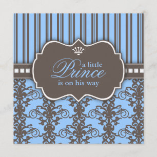 Invitation Baby shower noir et bleu de Prince Damask & Stripe