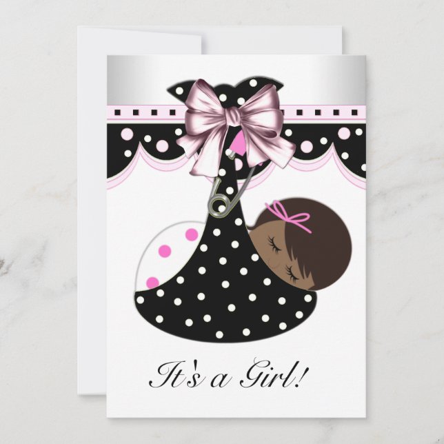Invitation Baby shower noir et rose (Devant)