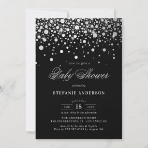 Invitation Baby shower noir Faux Silver Foil Confetti Dots