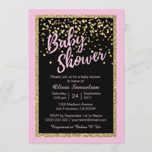 Invitation Baby shower noir rose à la mode fait sur commande