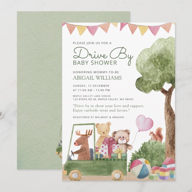 Invitation Baby shower Nounours de Woodland Drive-By (Devant / Derrière)