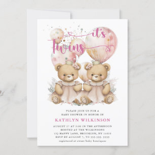 Invitation BABY SHOWER Nounours DES Ballons roses DOUCES