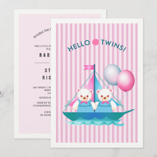 Invitation Baby shower nounours Twin Girls