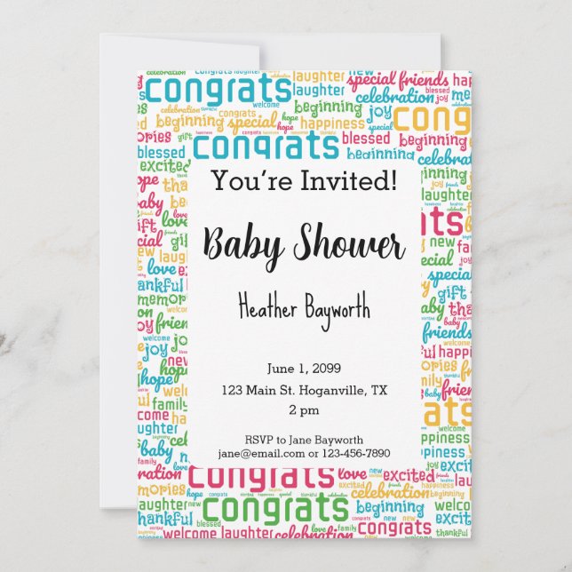 Invitation Baby shower Nouveau Bébé Félicitations (Devant)