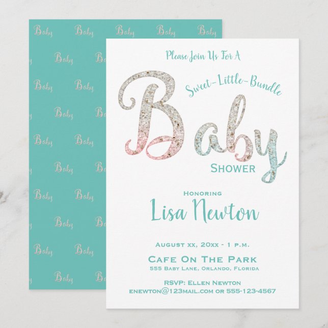Invitation Baby shower, Nouvelle douche pour bébé, (Devant / Derrière)