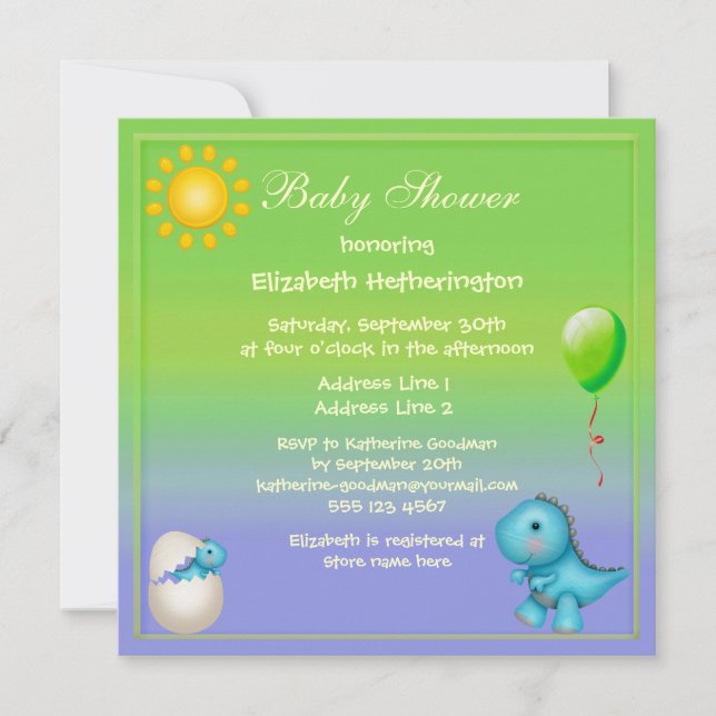 Invitation Baby shower nouvellement haché de dinosaure de (Devant)