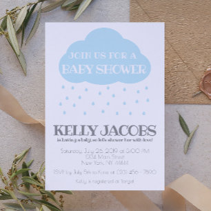Invitation Baby shower nuage de pluie bleue avec l'invitation