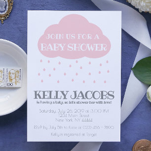 Invitation Baby shower nuage de pluie rose avec l'invitation 